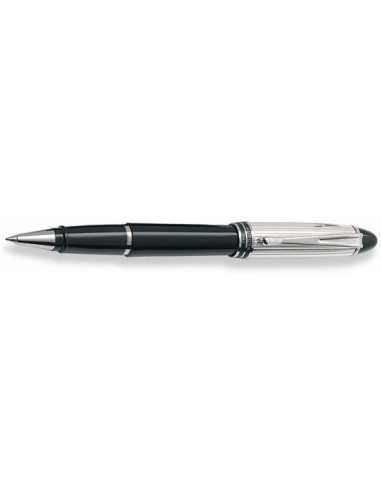 Aurora Sterling Silver Cap and Black Barrel Rollerball soldes