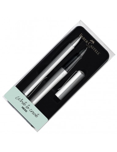 Faber-Castell Hexo Rollerball Pen and Ballpoint Pen Set Silver Pour