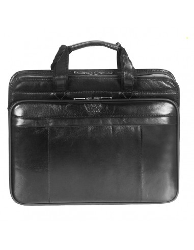 Mancini Leather Double Compartment Briefcase for Laptop and Tablet Black rembourrage situé sous