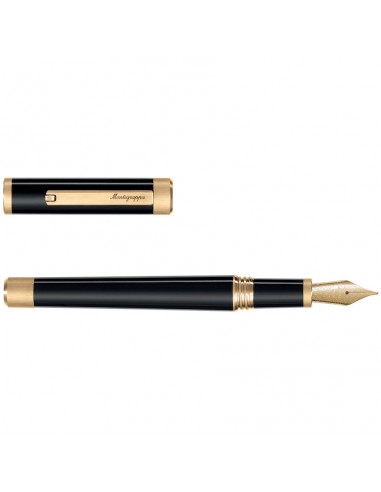 Montegrappa Zero Fountain Pen - Black & Gold W/ Steel Nib Pour